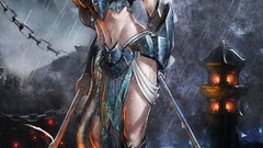 Rain weapons Anime lava armor rocks chains long hair anime 