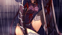 Rain weapons blood Swords anime girls video games soft shading 