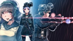 Rain weapons Guns headphones Anime brown armor red eyes gloves 