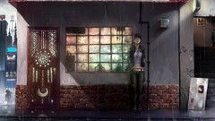 Rain woman buildings streets artwork original characters soft 