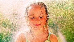 Rain woman children closed eyes brunettes