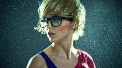 Rain woman glasses wet blondes short hair