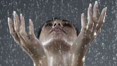 Rain woman hands wet water drops brunettes