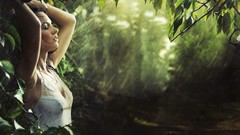 Rain woman jungle wet wet hair girls in nature wet clothing