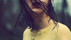 Rain woman lips wet brunettes