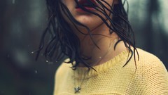 Rain woman lips wet hair