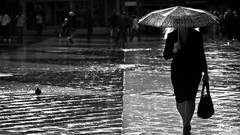 Rain woman monochrome