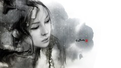Rain woman monochrome asians artwork Jungshan