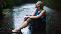 Rain woman roads lonely outdoors lone woman