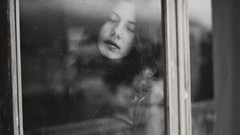 Rain woman sleeping monochrome