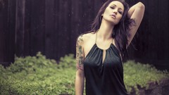 Rain woman tattoos brunettes