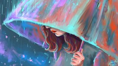 Rain woman Umbrellas artwork