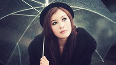 Rain woman Umbrellas asians brunettes brenditaworks