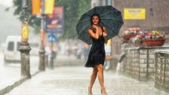 Rain woman Umbrellas brunettes