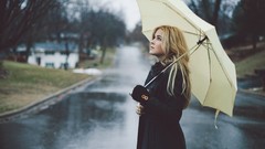 Rain woman Umbrellas outdoors blondes
