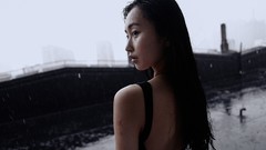 Rain woman wet asians black hair