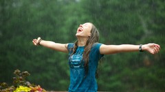 Rain woman wet happy