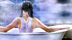 Rain woman wet tattoos brunettes shower