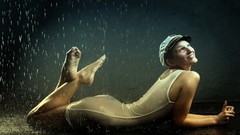 Rain woman wet water drops studio lingerie models
