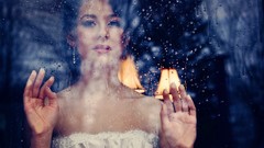 Rain woman window brunettes rain drops rain on glass