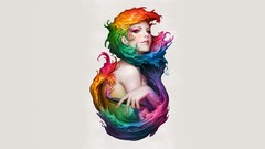 Rainbows minimalistic artwork Artgerm angel of colors