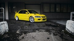 Rally Car sport cars Mitsubishi Lancer Evolution IX yellow cars 