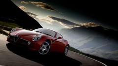 Red Alfa Romeo vehicles front angle view Alfa Romeo 8C Alfa 