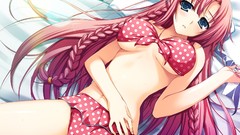 Red Anime blush long hair anime girls lingerie bare shoulders 