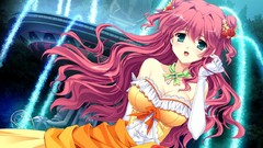 Red Anime dress bow blush long hair anime girls green eyes game 