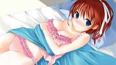 Red anime girls blue eyes mao cleavage underwear panties