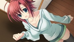 Red anime girls blue eyes short hair game cg