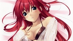 Red anime girls cleavage bikini soft shading
