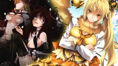 Red Anime hats witch horns blondes long hair pink eyes anime 