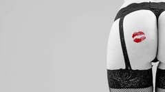 Red ass lips stockings Simple Background grayscale