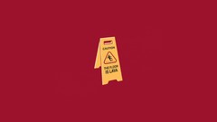 Red background funny the floor is lava yellow sign