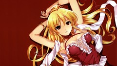 Red background red eyes blondes anime girls misaki kurehito 