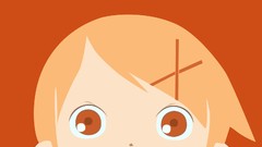 Red background red eyes faces anime girls short hair bangs 