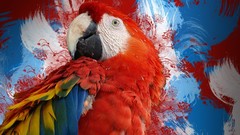 Red Birds Parrots tropical Scarlet Macaws