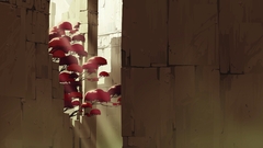 Red buildings Plants sunlight