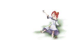 Red Butterflies white dress anime girls Simple Background 