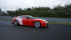 Red cars Aston Martin Zagato side view vehicles motion blur 