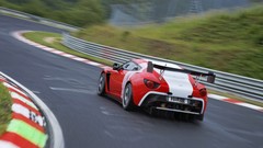 Red cars Aston Martin Zagato vehicles motion blur Nürburgring 