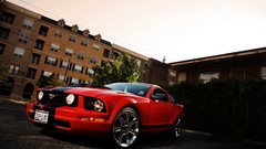 Red cars Ford buildings vehicles Ford mustang