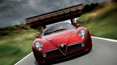 Red cars front roads Bridges Alfa Romeo blurred front view 