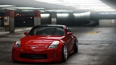 Red cars Nissan parking underground reflections nissan 350z 