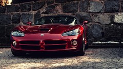 Red cars vehicles dodge viper brick wall