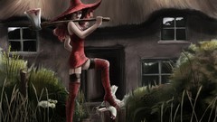 Red chicken ax witch House mice
