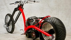 Red choppers motorbikes assembled bikes