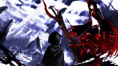 Red claws Swords buildings chains black rock shooter cloaks 