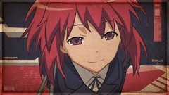 Red close-up red eyes faces schoolgirls anime girls school 